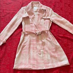 LC Lauren Conrad Pink Plaid Belted Trench Coat Medium